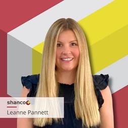 headshot of team member leanne on a shanco groundworks logo background